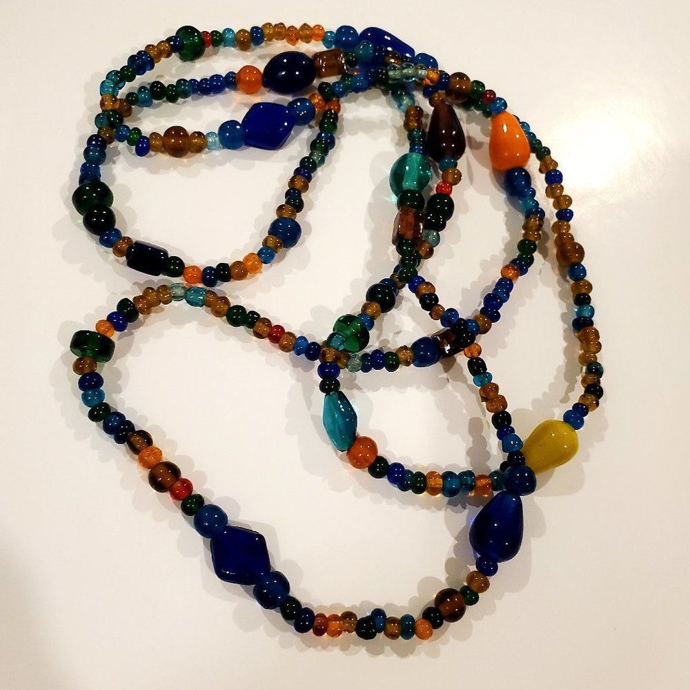 Vintage Colourful Glass Beads Wrap Necklace Bohemian Boho Chic